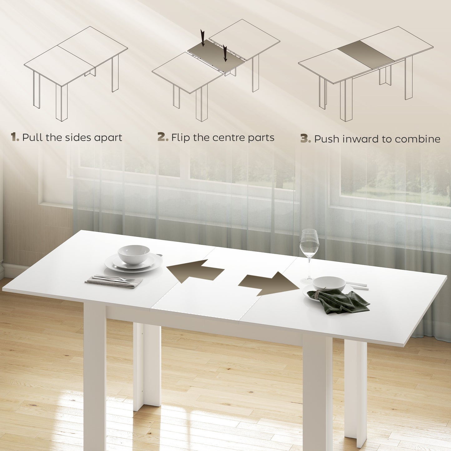 Table à manger extensible moderne pour 6 à 8 personnes