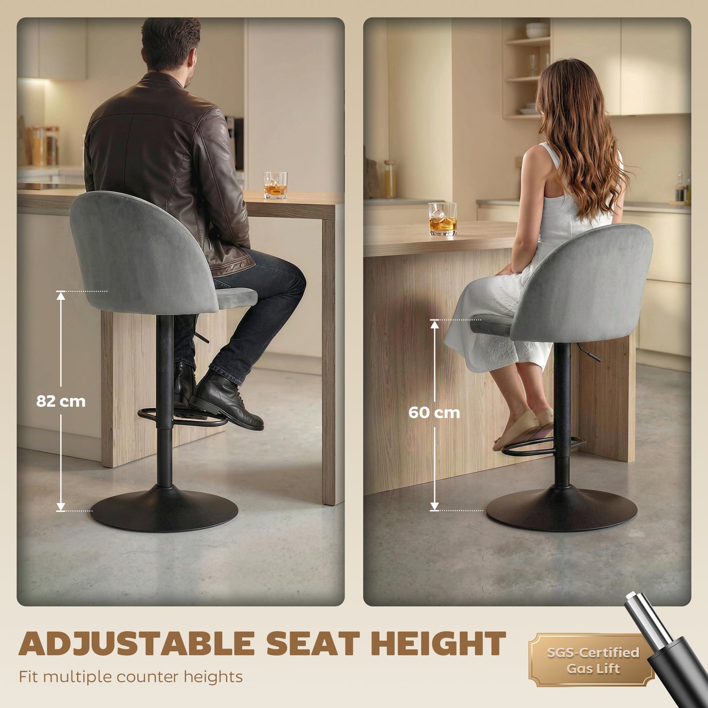 Tabourets de bar pivotants ajustables ensemble de 2