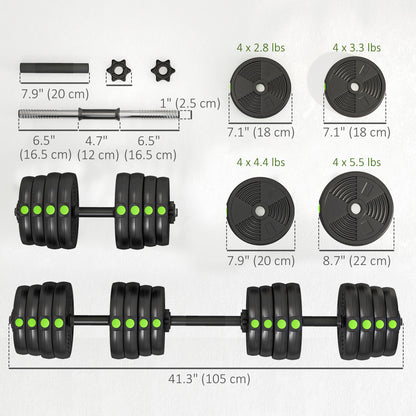 Ensemble haltères et barre 2-en-1 ajustable 30 kg