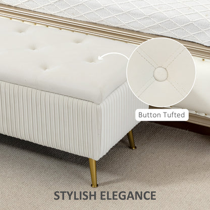 Banc coffre rembourré avec pieds dorés 109 cm