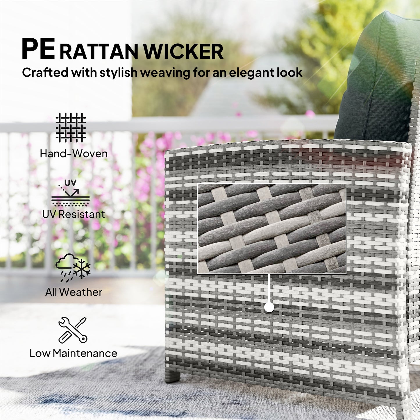 Outsunny 5-Piece Rattan Patio Set - Chairs + Ottomans + Glass Table