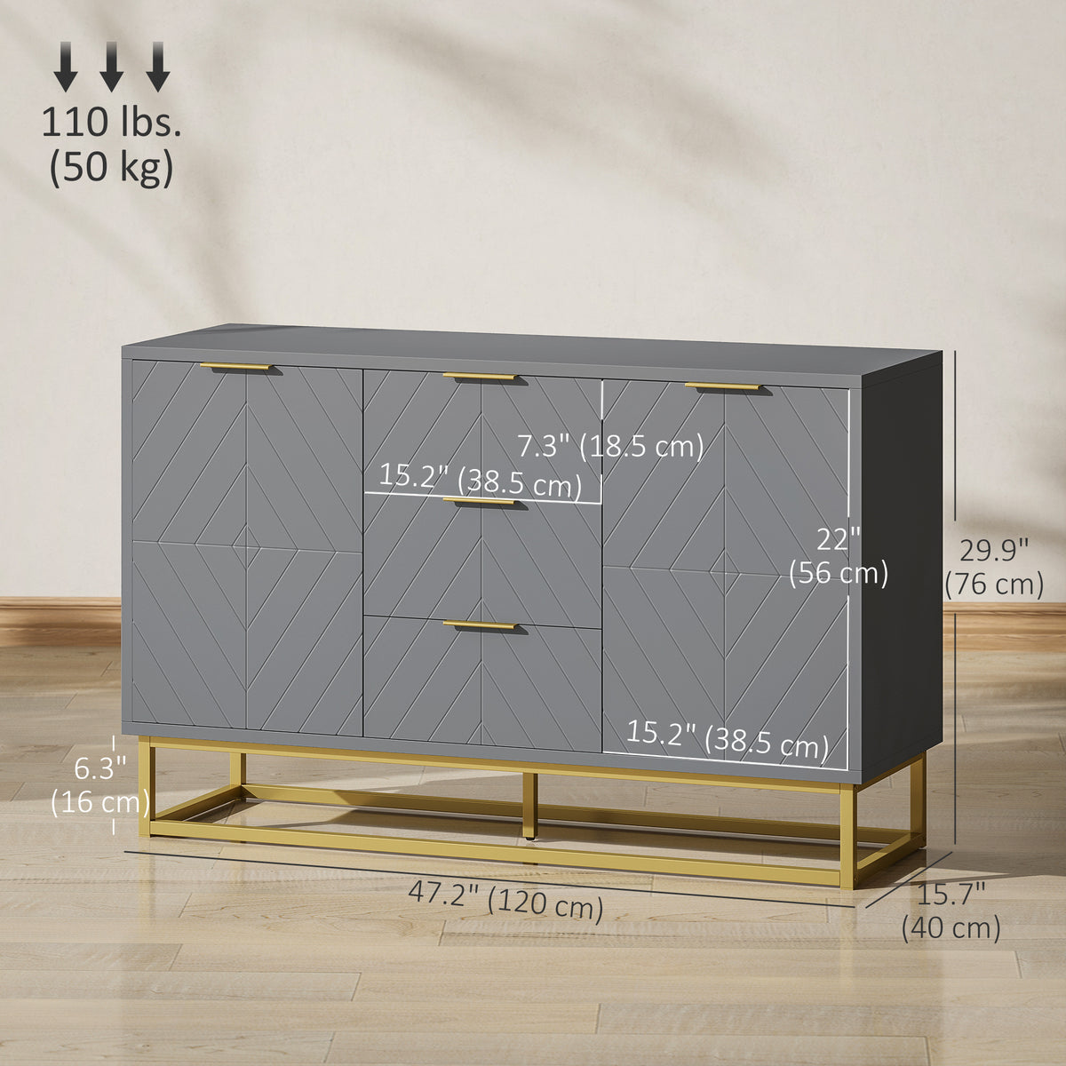 Meuble de rangement 120 cm avec portes et tiroirs