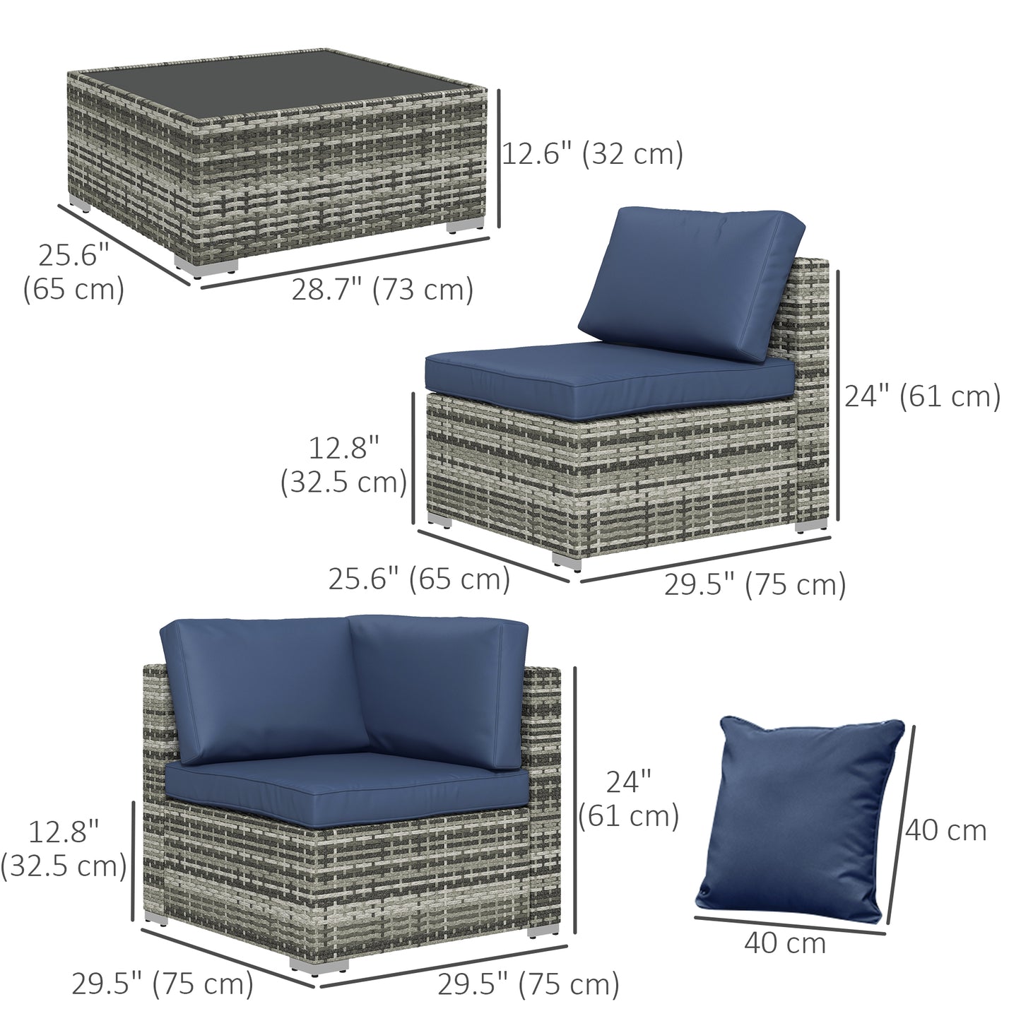 Ensemble de meubles de patio 7 pièces rotin modulaire