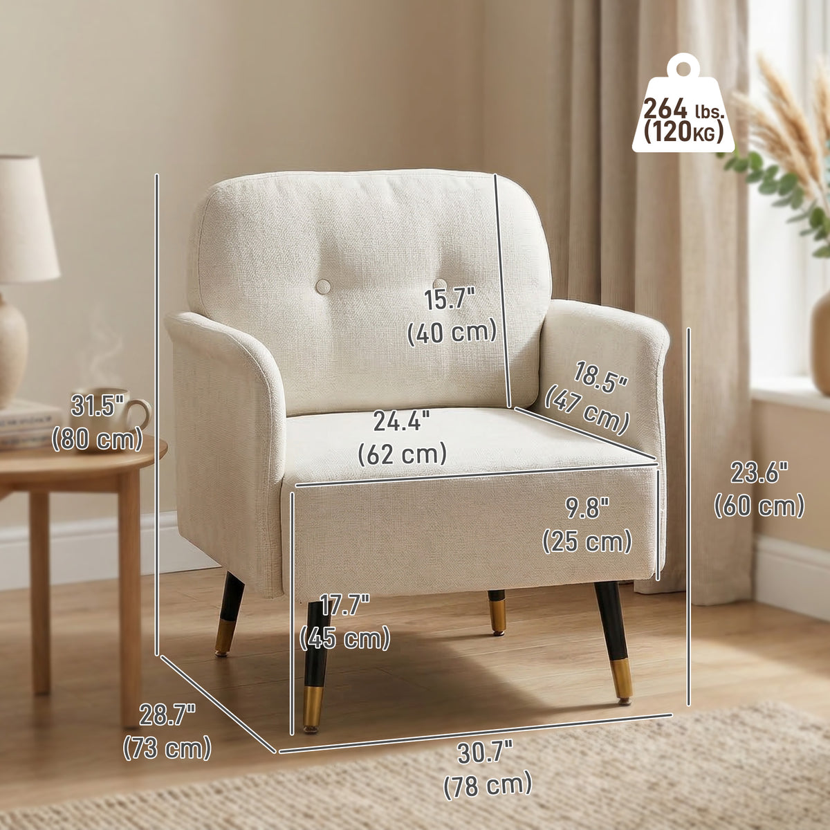 Fauteuil d'appoint capitonné moderne