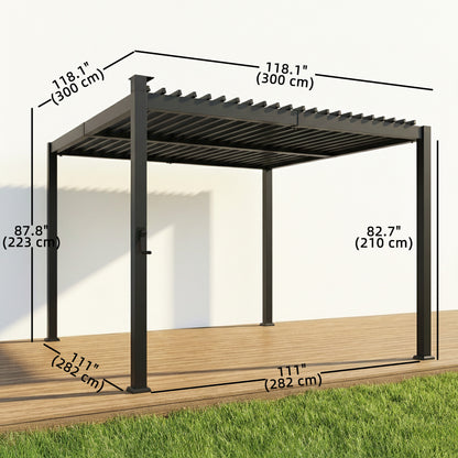 Pergola à lamelles avec éclairage solaire et toit métallique