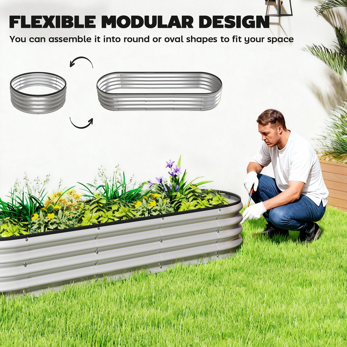 Bacs de jardinage surélevés galvanisés modulaires 182 x 71 cm