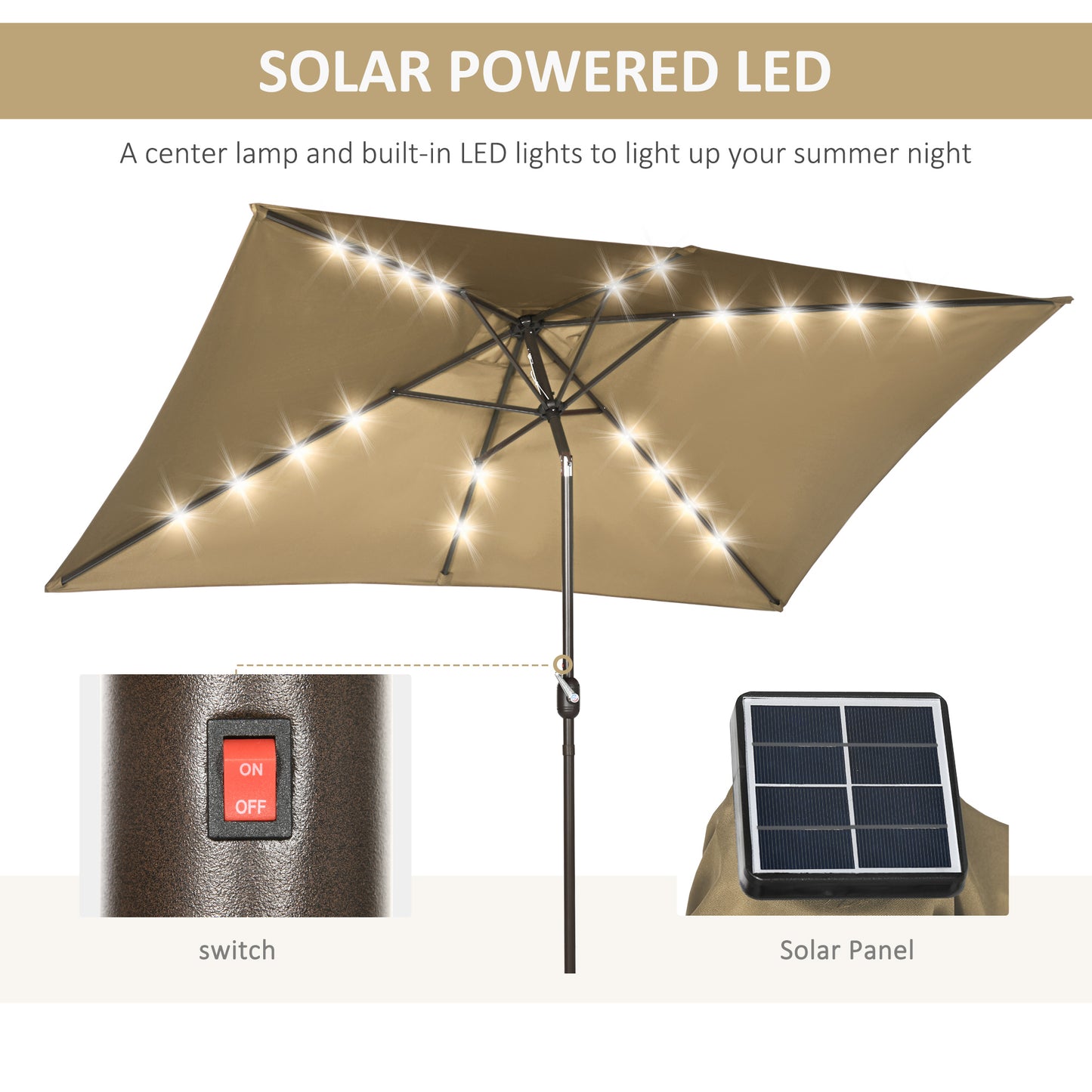 Parasol de patio rectangulaire avec éclairage DEL solaire 195x295cm