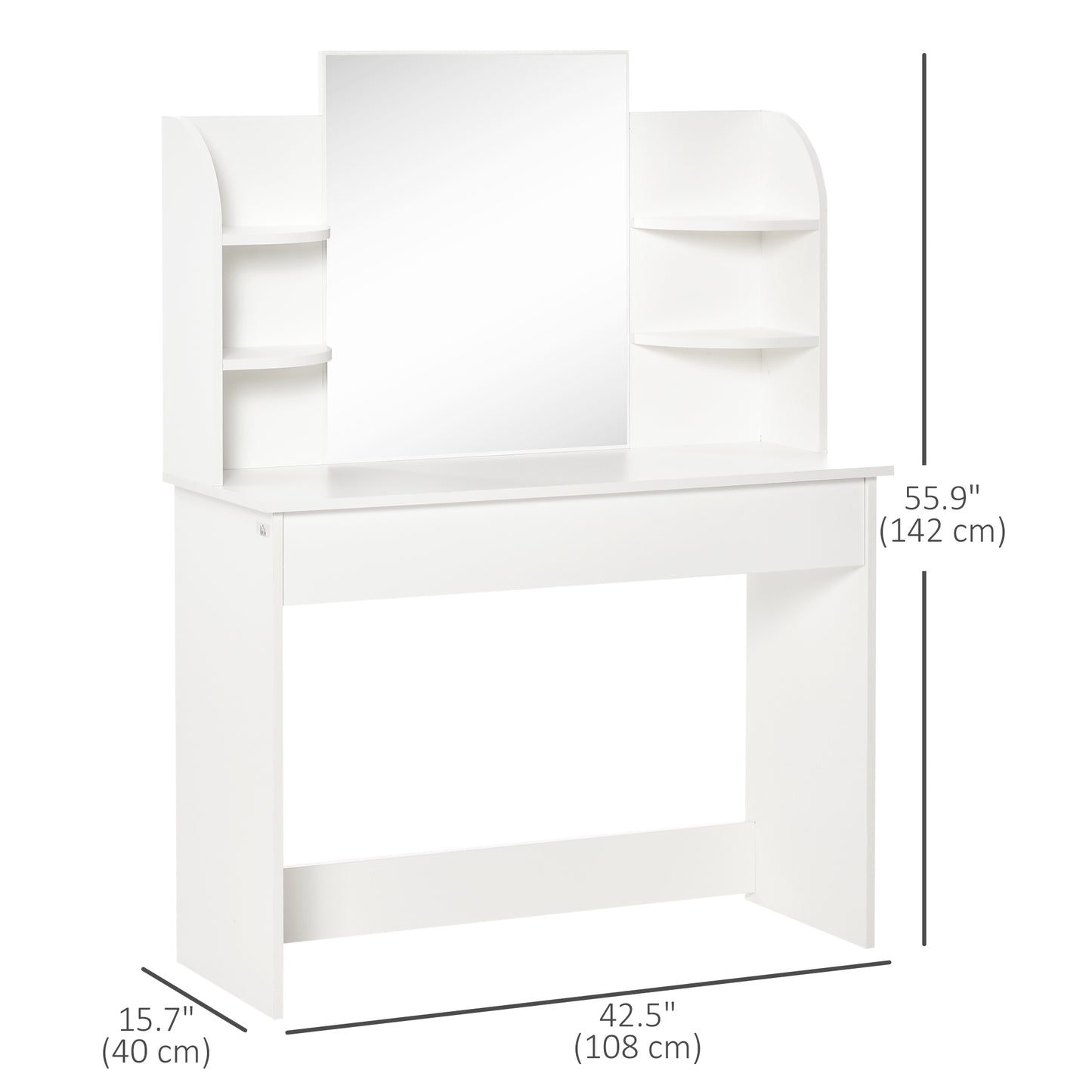 Table de maquillage avec miroir et étagères