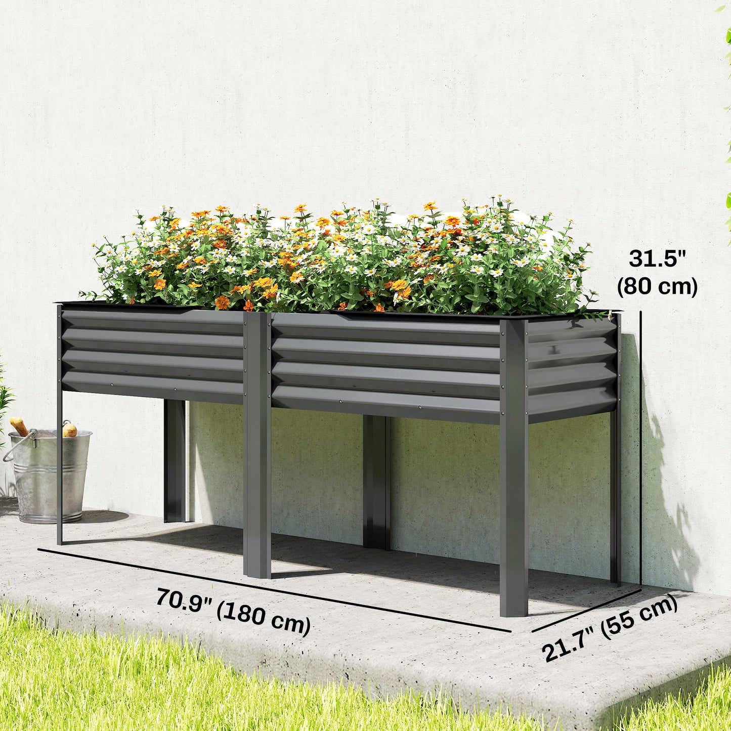 Bac de jardinage surélevé galvanisé avec pieds 180cm