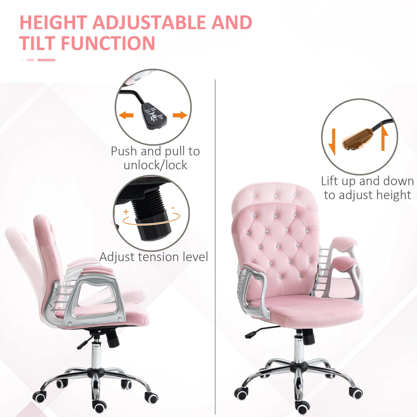 Chaise de bureau capitonnée cuir synthétique cristaux décoratifs