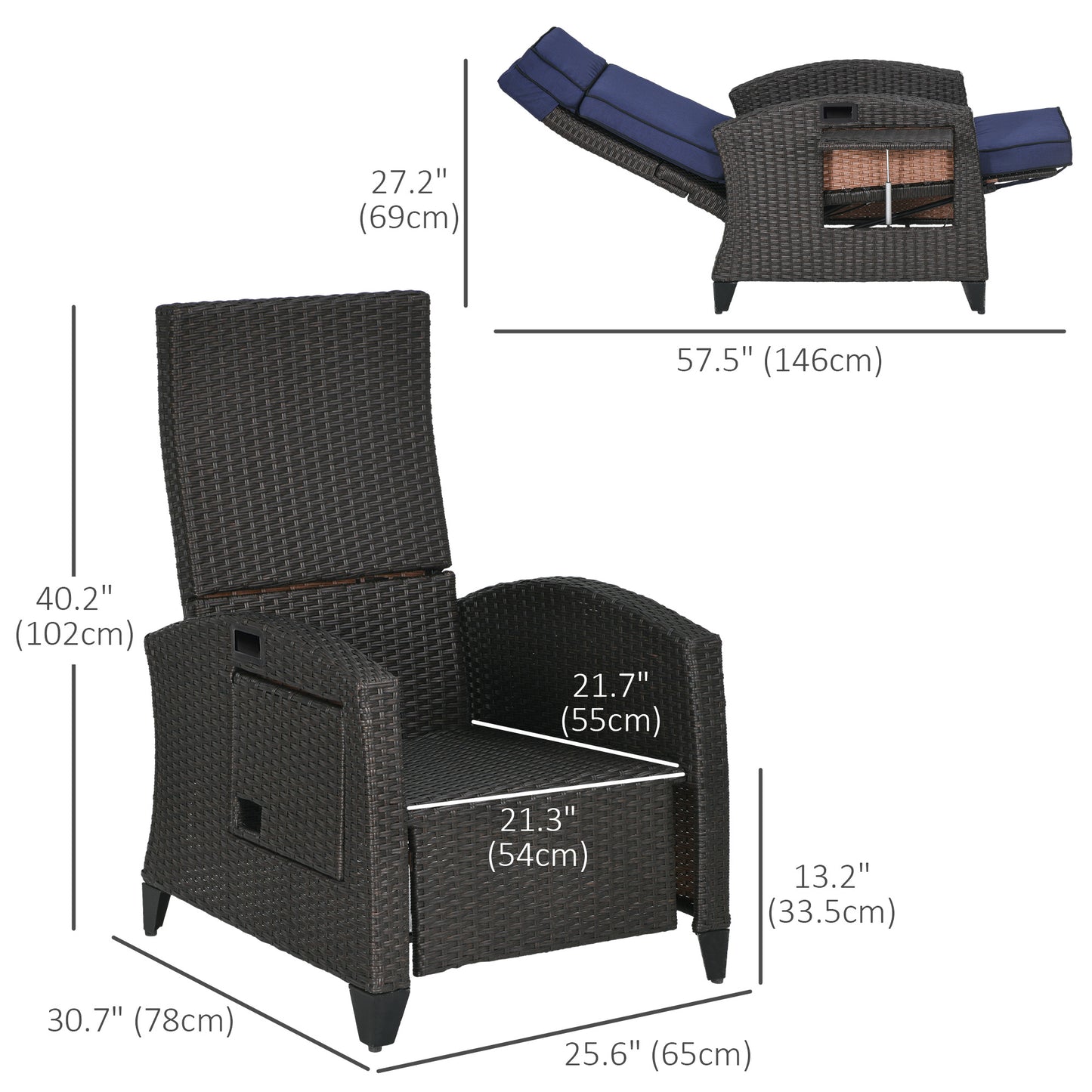 Chaise longue inclinable rotin avec dossier ajustable