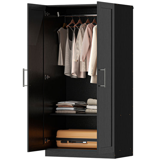 Armoire penderie 2 portes avec tringle — effet bois noir