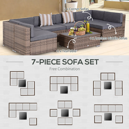 Outsunny 7-Piece Patio Set - Grey Rattan Sectional Sofa
