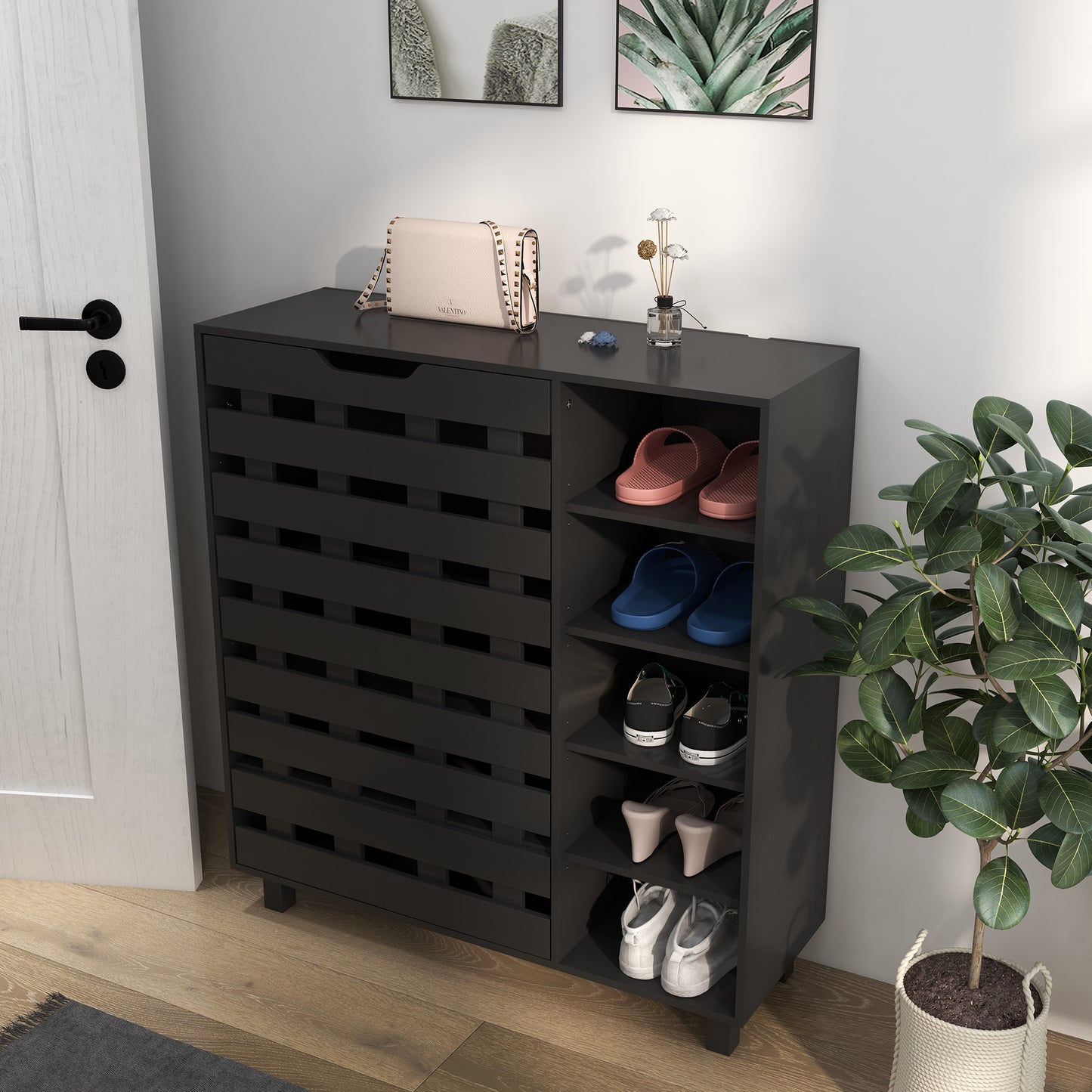 Armoire à chaussures 5 niveaux avec étagères latérales