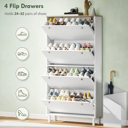 Armoire à chaussures étroite 4 tiroirs — 24 à 32 paires