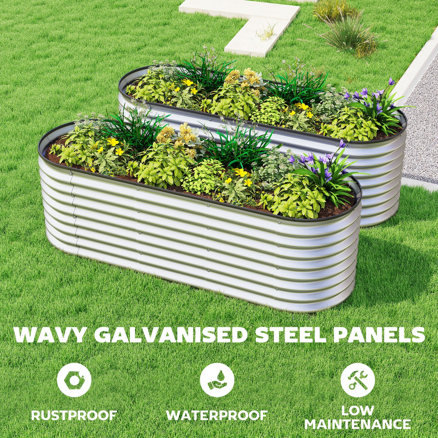 Bacs de jardinage surélevés galvanisés modulaires 182 x 71 cm