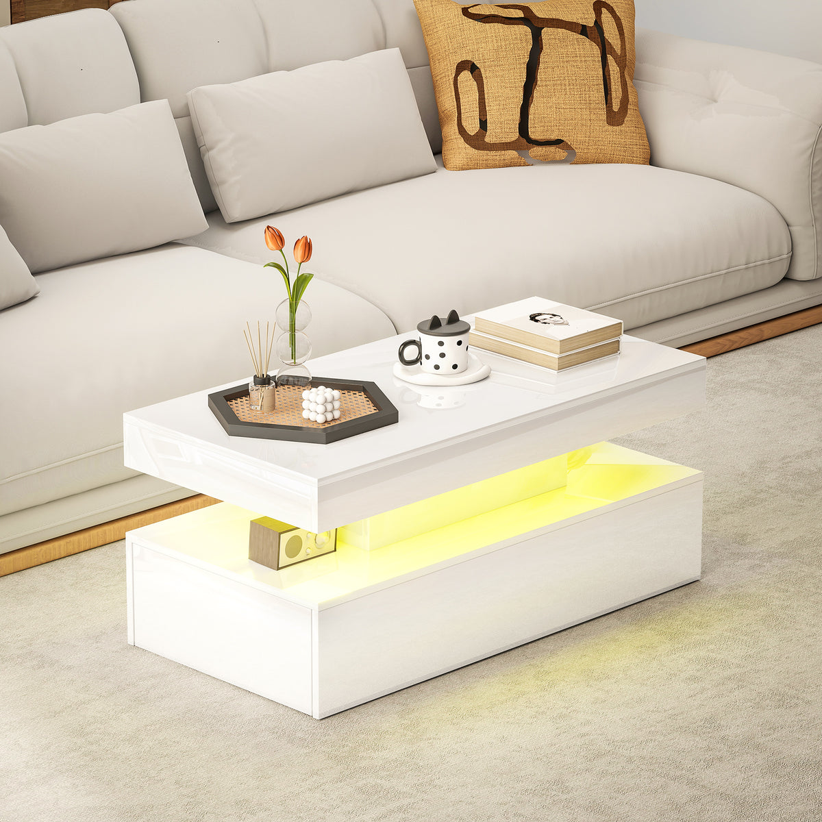 Table basse lumineuse à LED avec rangement