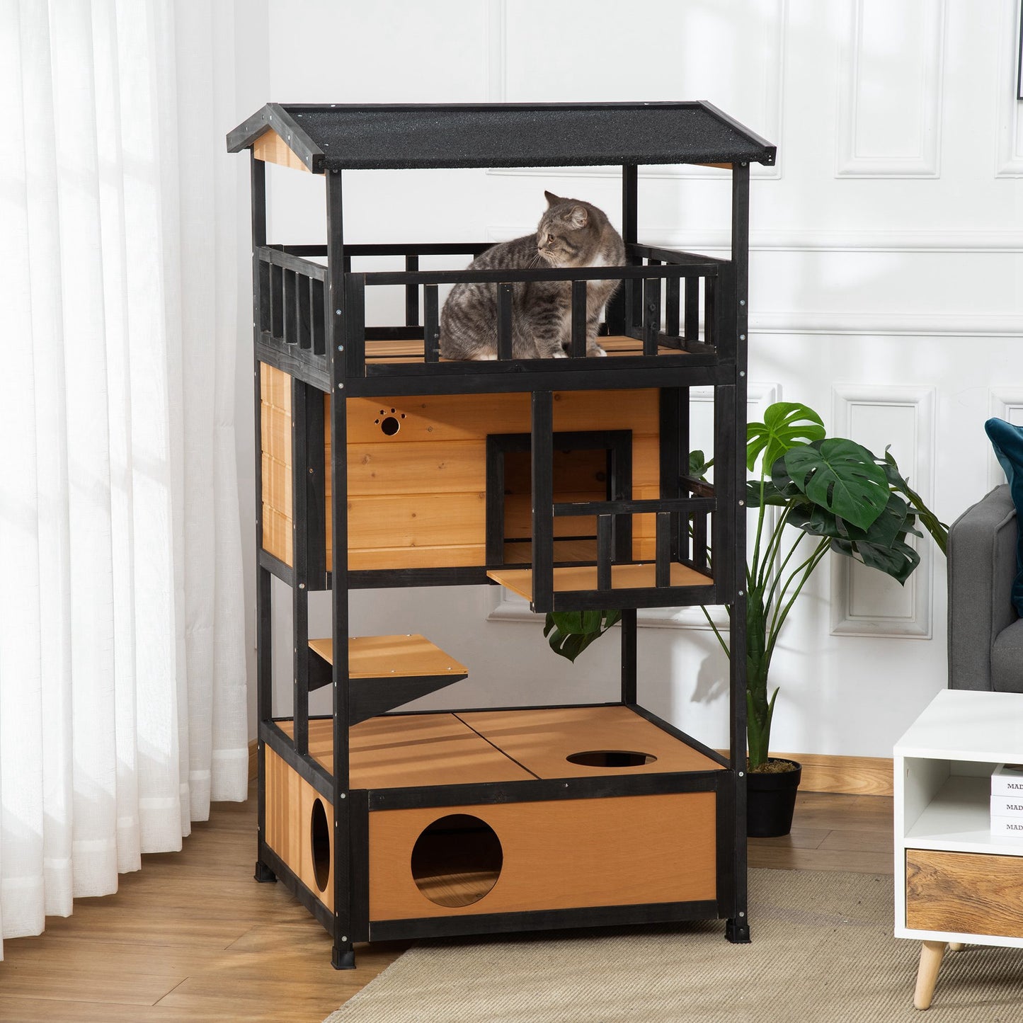 Maison pour chats extérieure 4 étages en bois de sapin