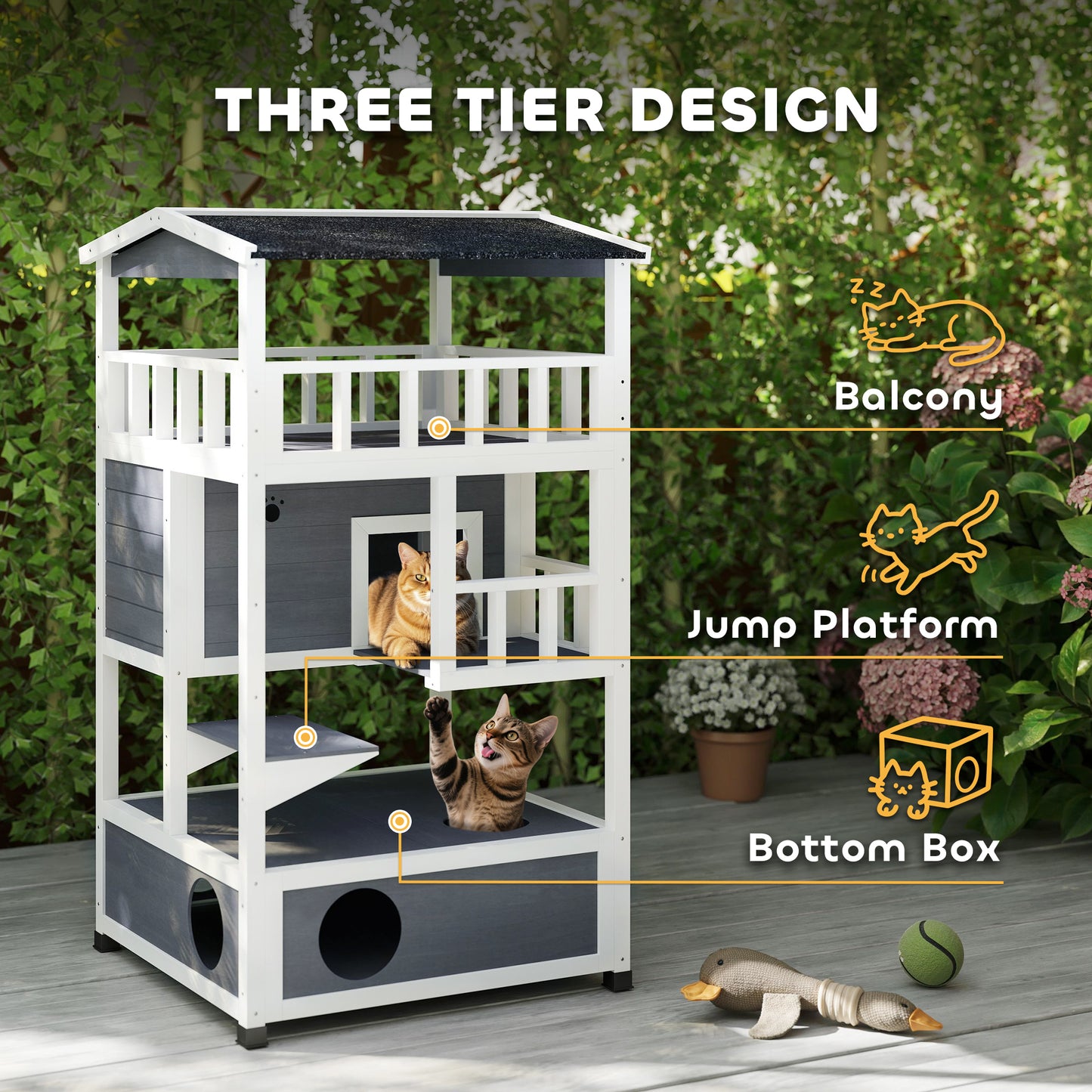 Maison pour chats extérieure 4 étages en bois de sapin