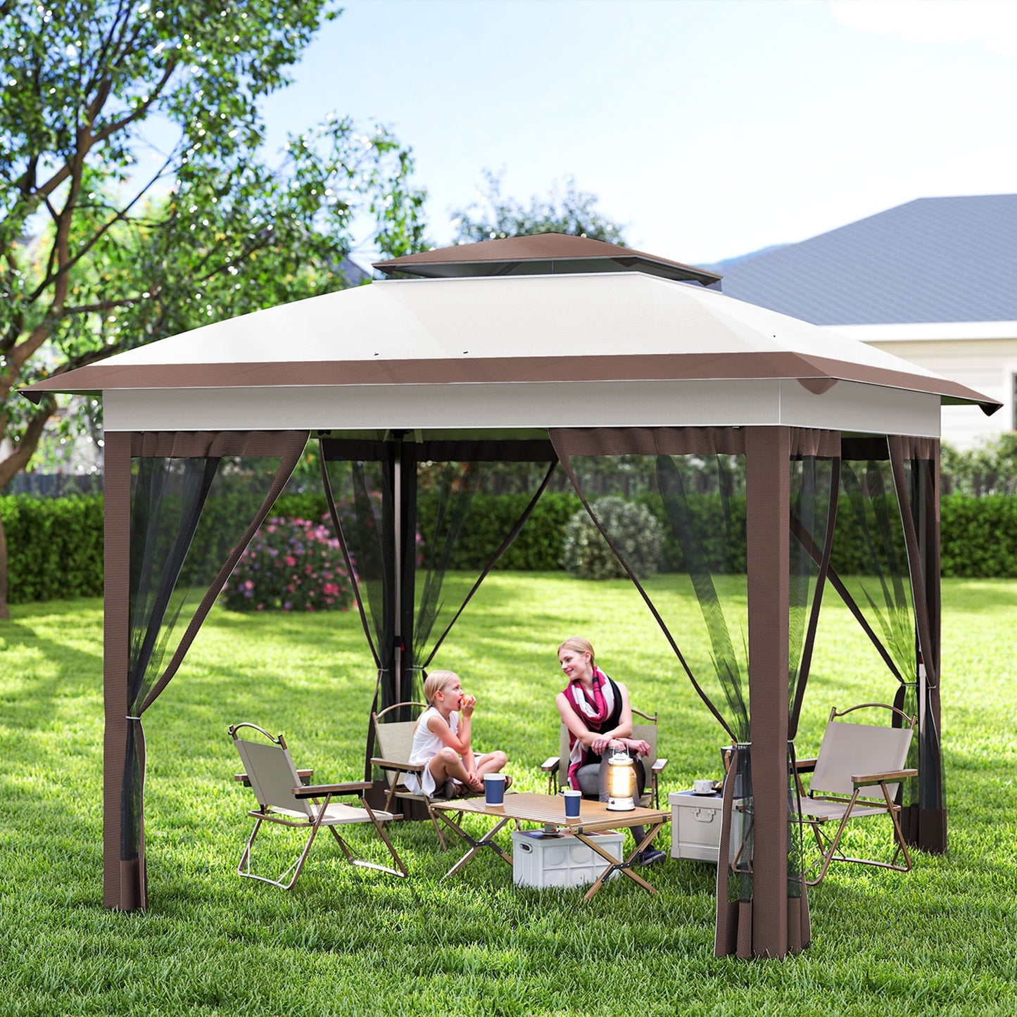 Tonnelle pop-up avec murs en maille 366 x 366 cm