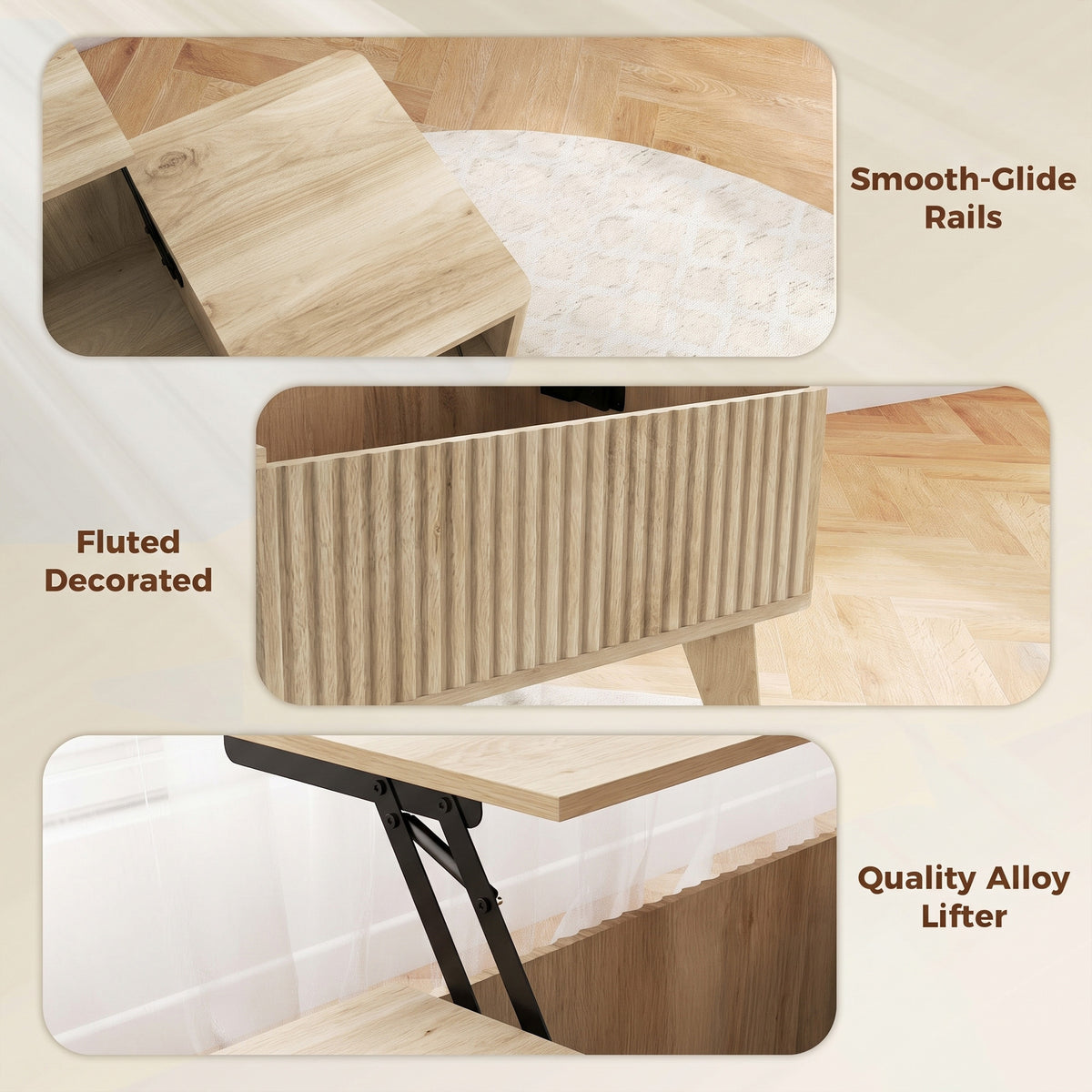 Table basse relevable cannelée 100 cm