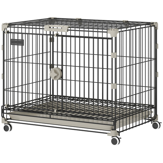 Cage pour chien métallique à roulettes