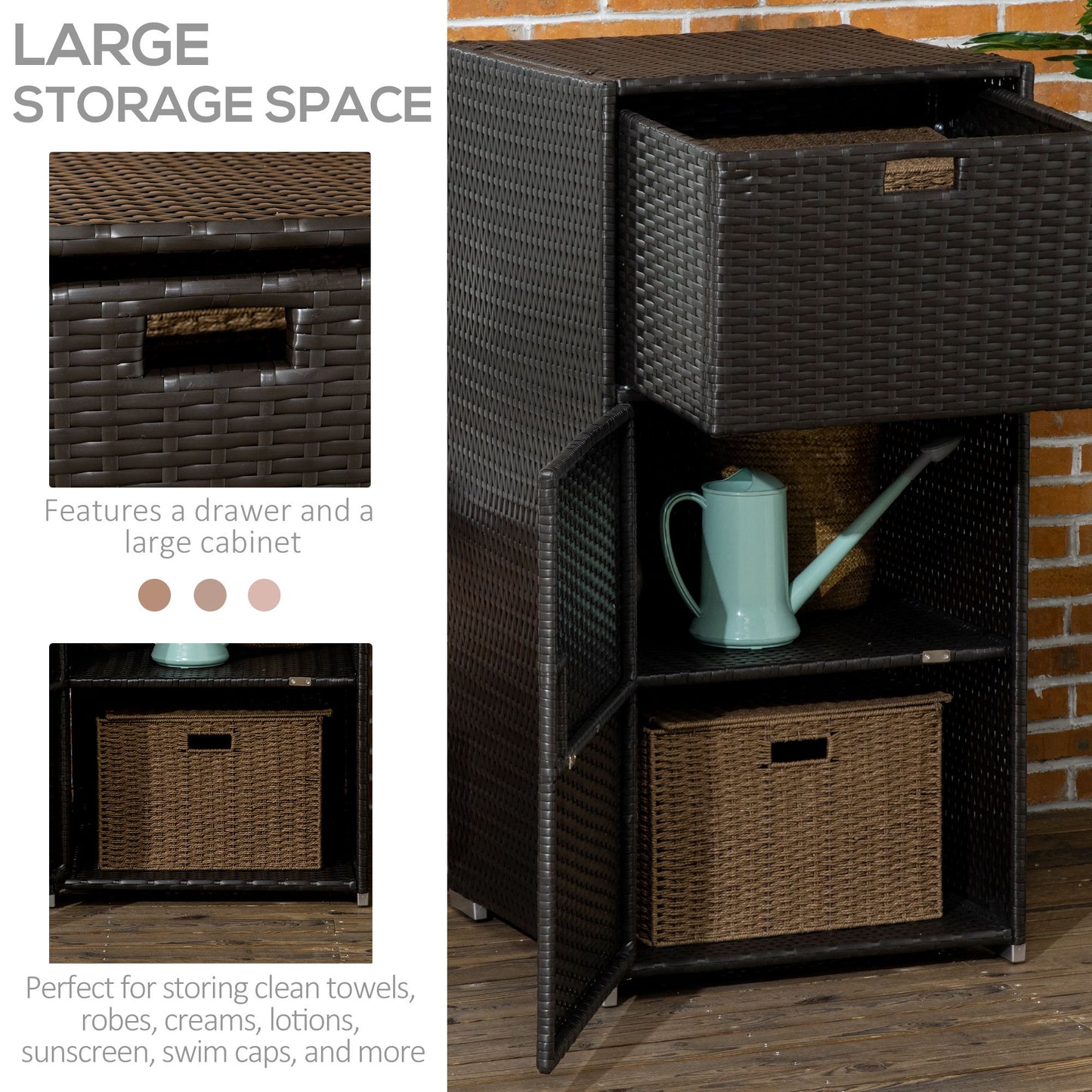 Armoire rangement patio rotin avec tiroir porte-serviettes