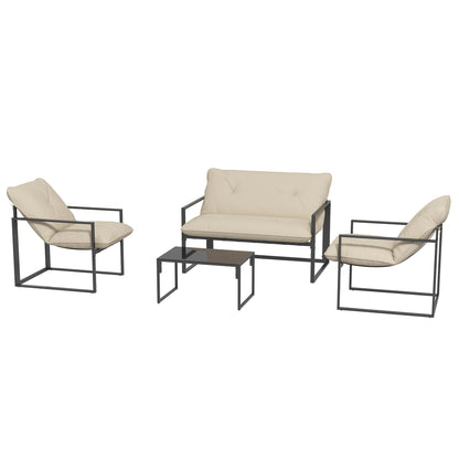 Ensemble patio conversation 4 pièces avec table verre trempé