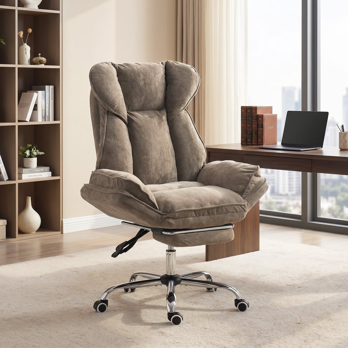 Chaise de bureau inclinable velours avec repose-pieds