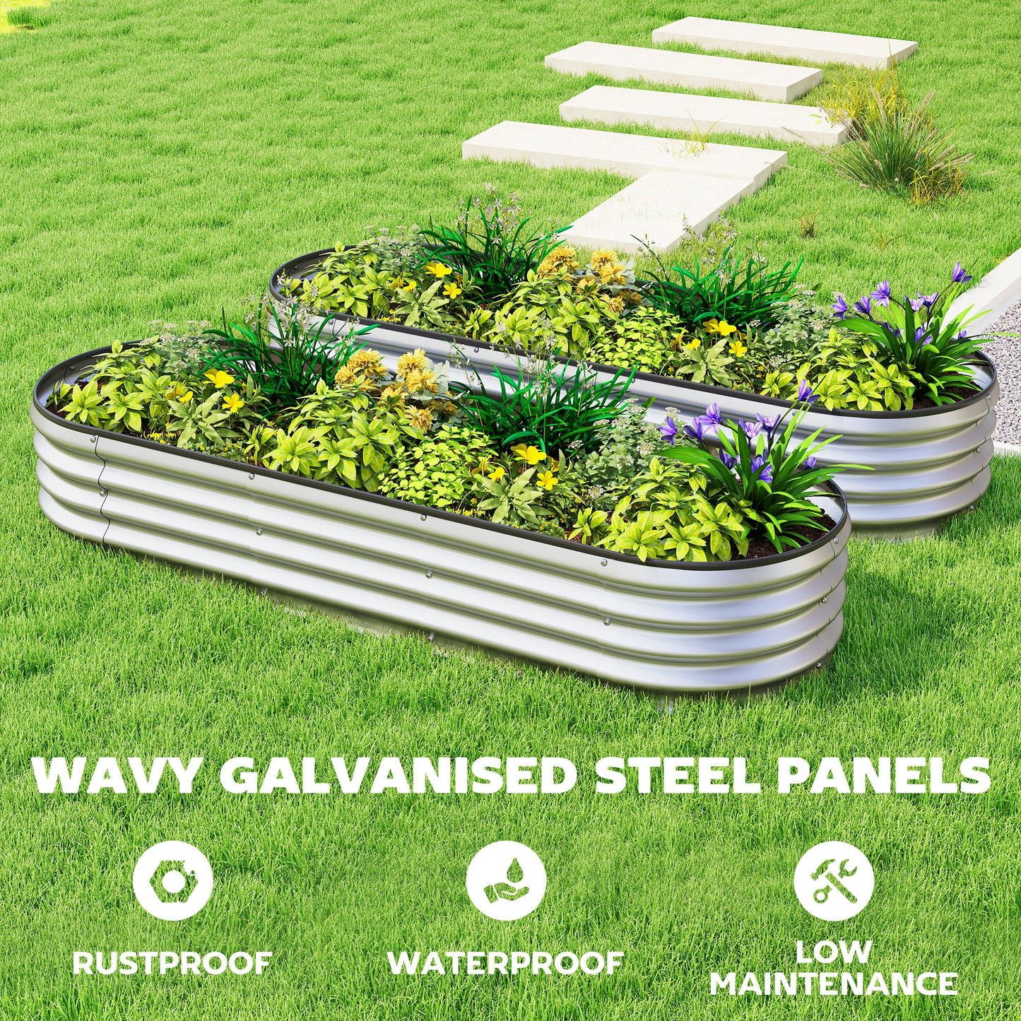Bacs de jardinage surélevés galvanisés modulaires 182 x 71 cm
