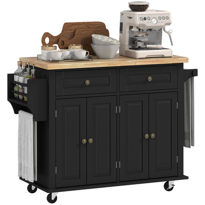 Îlot de cuisine mobile avec rangement et dessus bois