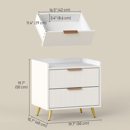 Table de chevet avec 2 tiroirs et pieds métalliques