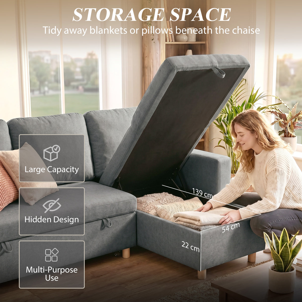 Canapé-lit 83 po convertible chaise réversible rangement