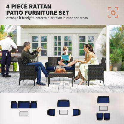 Outsunny 4-Piece Rattan Patio Set with Loveseat and Table Beige