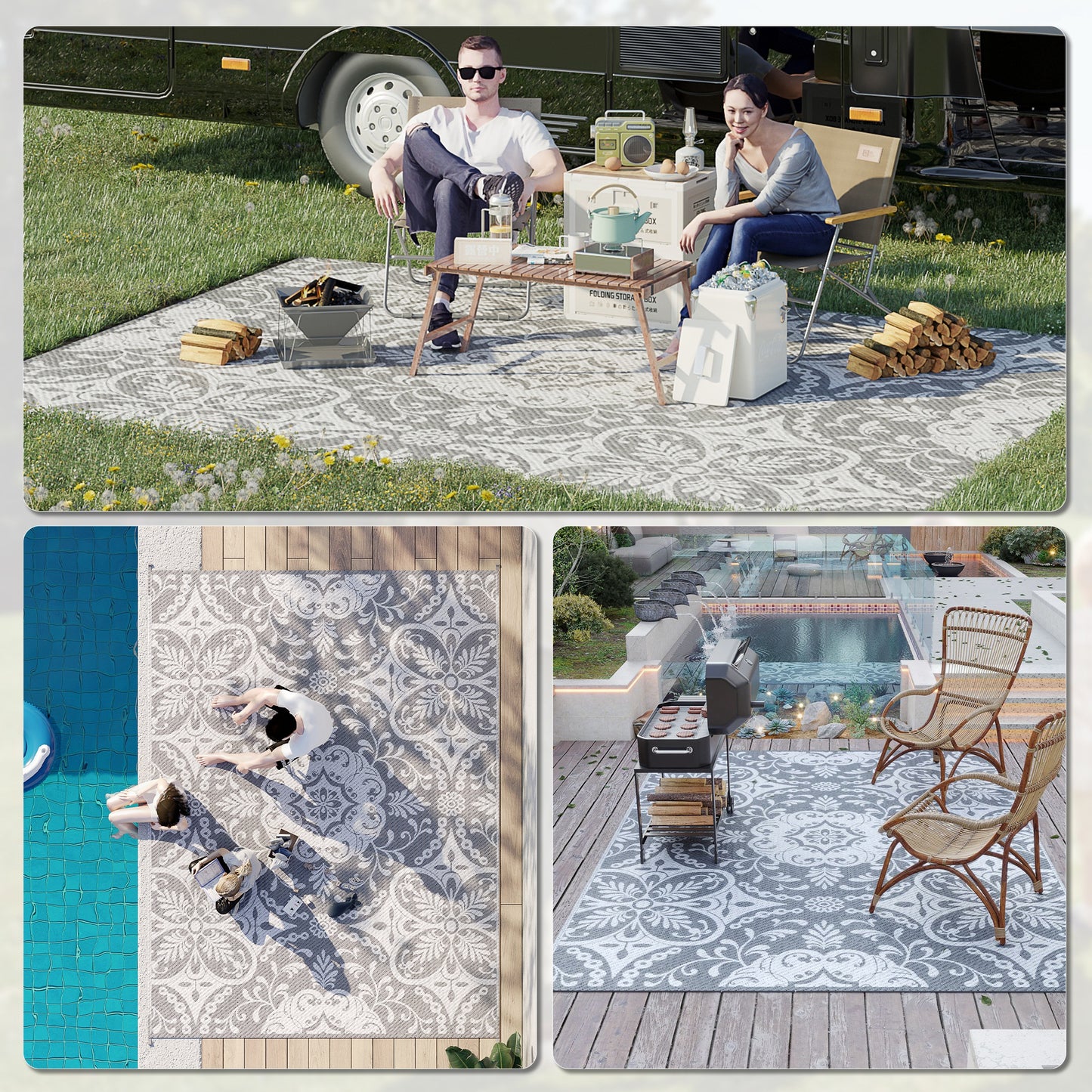 Tapis extérieur réversible 274 x 366 cm avec sac