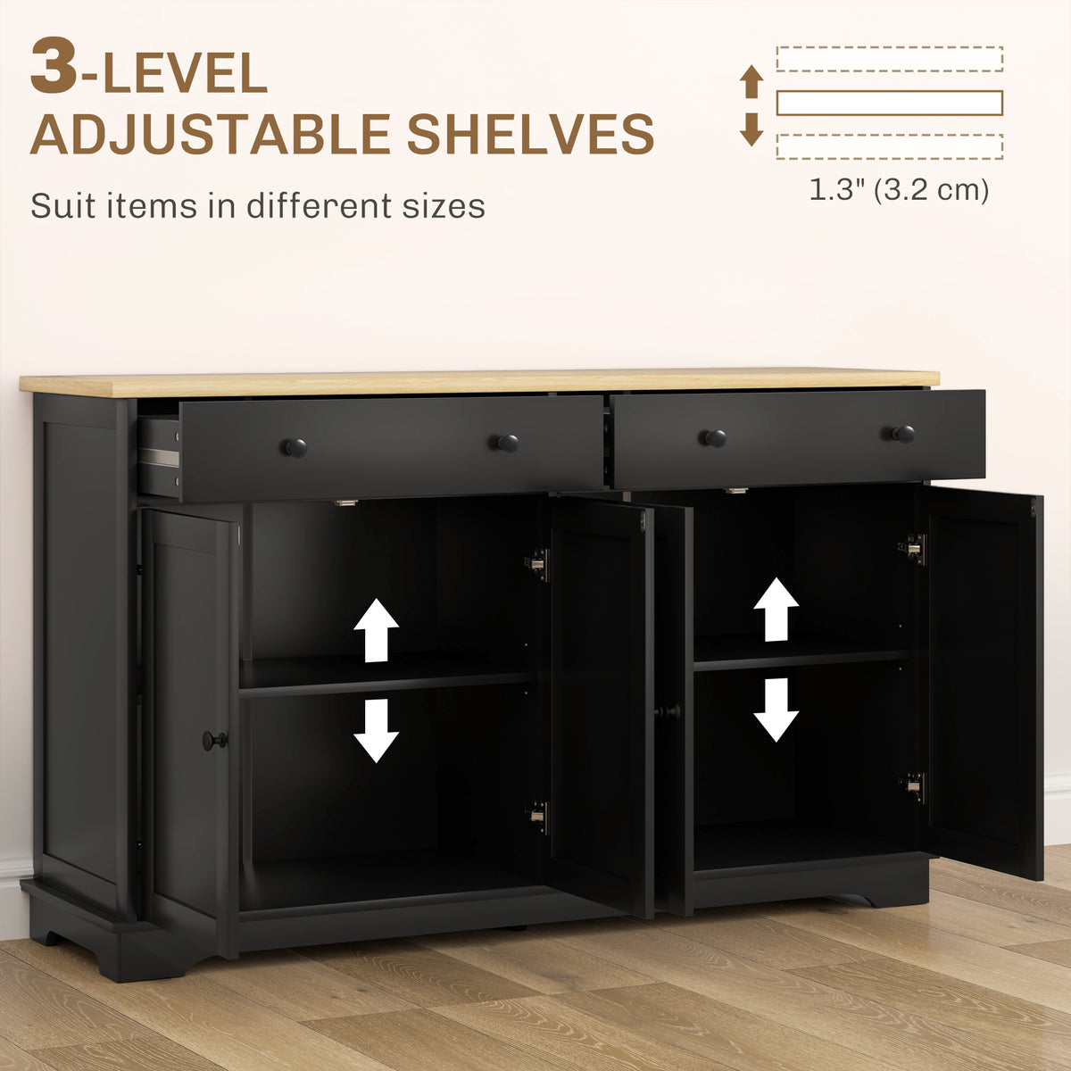 Buffet bahut moderne avec tiroirs et étagères ajustables