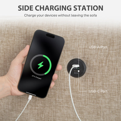 Canapé 3 places avec ports USB et porte-gobelets