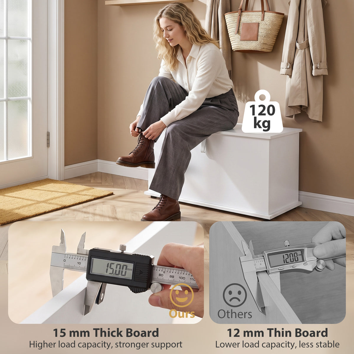 Coffre de rangement relevable en bois composite de 80 cm