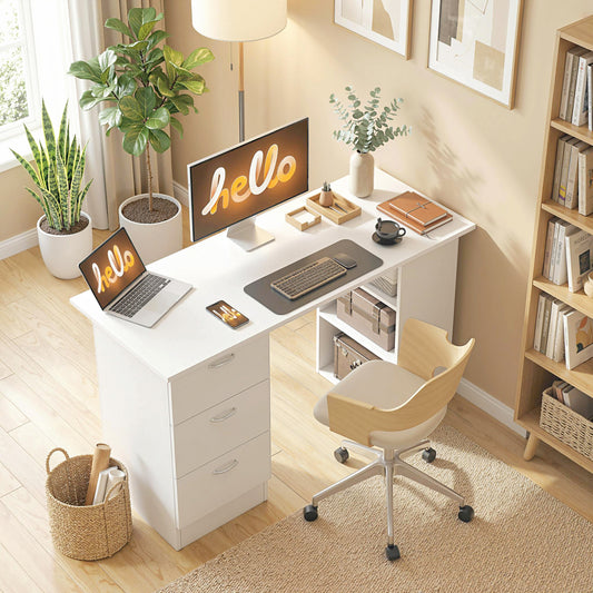 Bureau d'ordinateur 3 tiroirs et étagères réversibles 119 cm