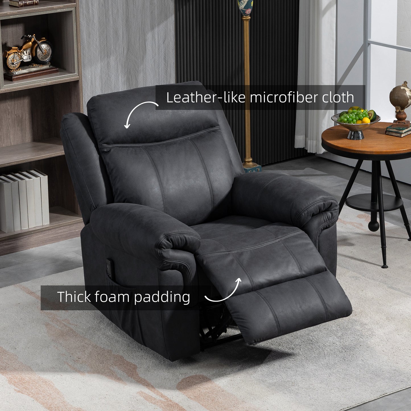 Fauteuil inclinable manuel avec massage vibrant et pochettes