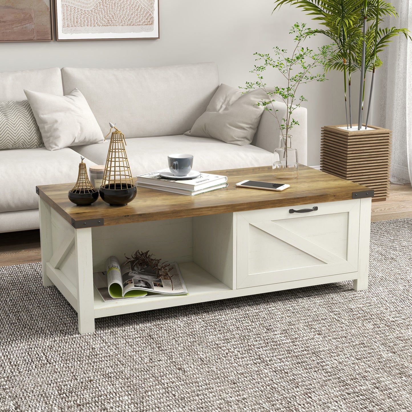 Table basse industrielle avec tiroir et étagères