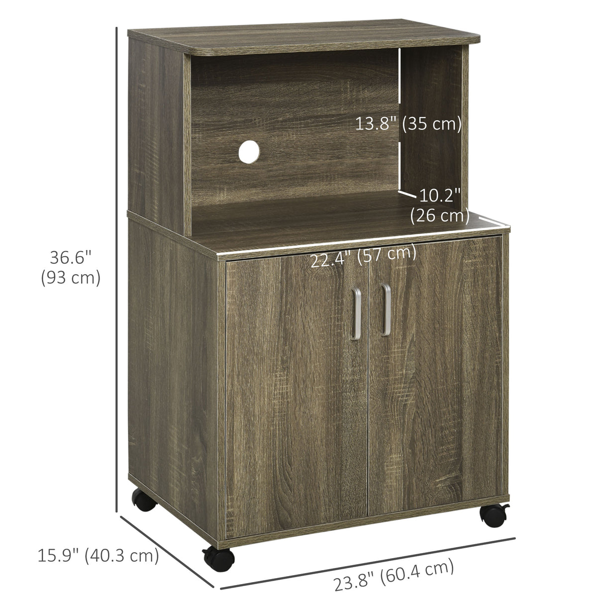 Chariot micro-ondes avec rangement et cabinet 2 portes