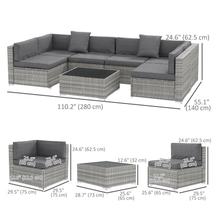 Ensemble patio 7 pièces rotin modulaire avec table
