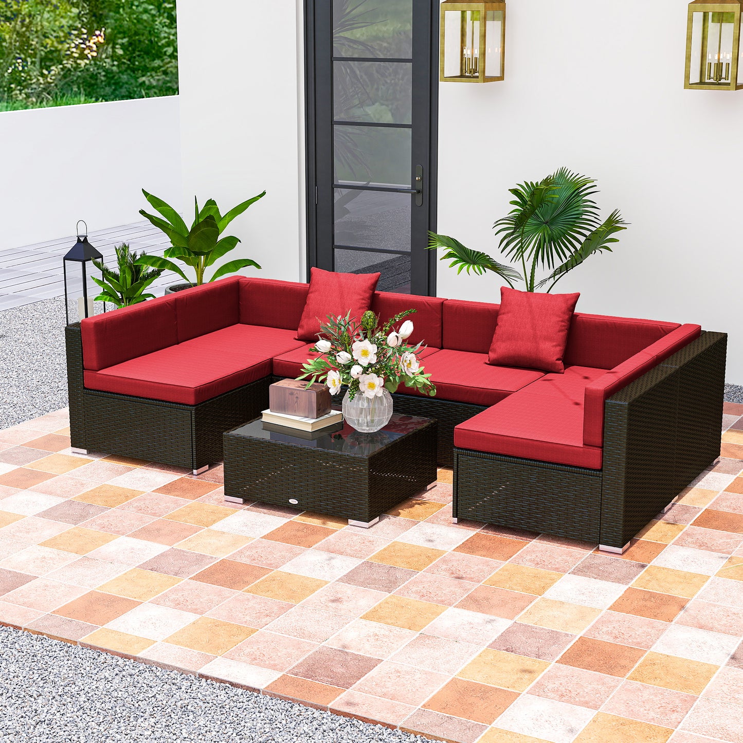 Ensemble de meubles de patio 7 pièces rotin modulaire