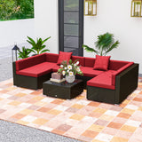 Ensemble de meubles de patio 7 pièces rotin modulaire