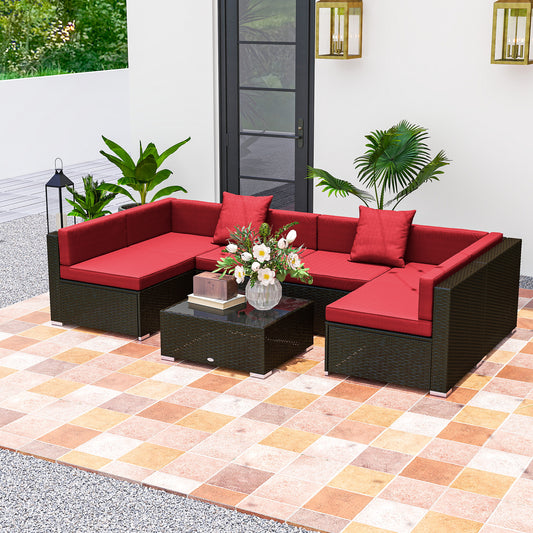 Ensemble de meubles de patio 7 pièces rotin modulaire