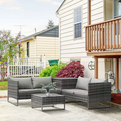 Outsunny 4-Piece Patio Set - Sofas & Tables - Grey Rattan