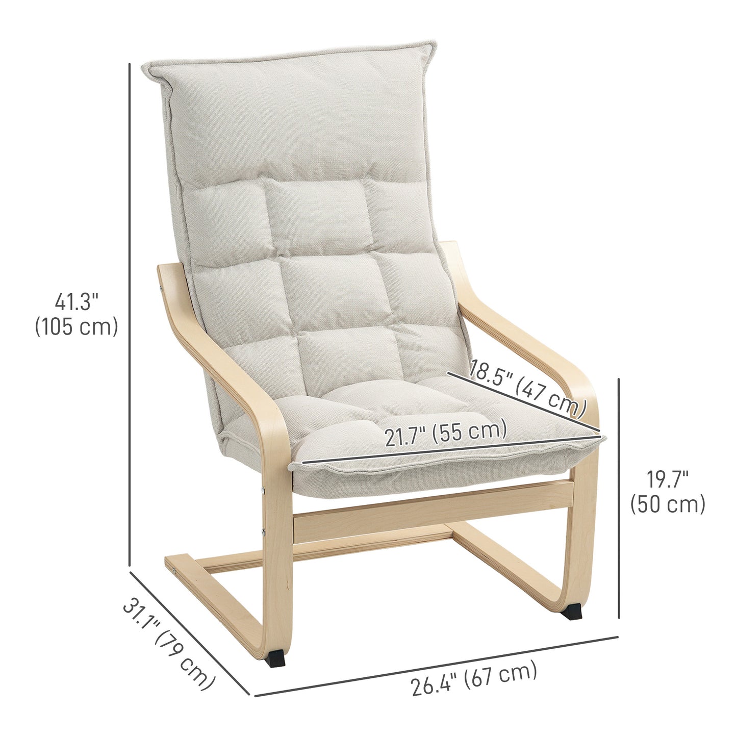 Fauteuil d'accent moderne avec accoudoirs en bois et mouvement berçant