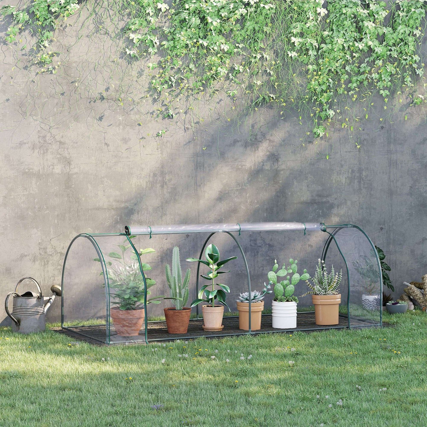 Outsunny 2m x 1m x 0.8m Tunnel Greenhouse - Portable with Zippered Doors