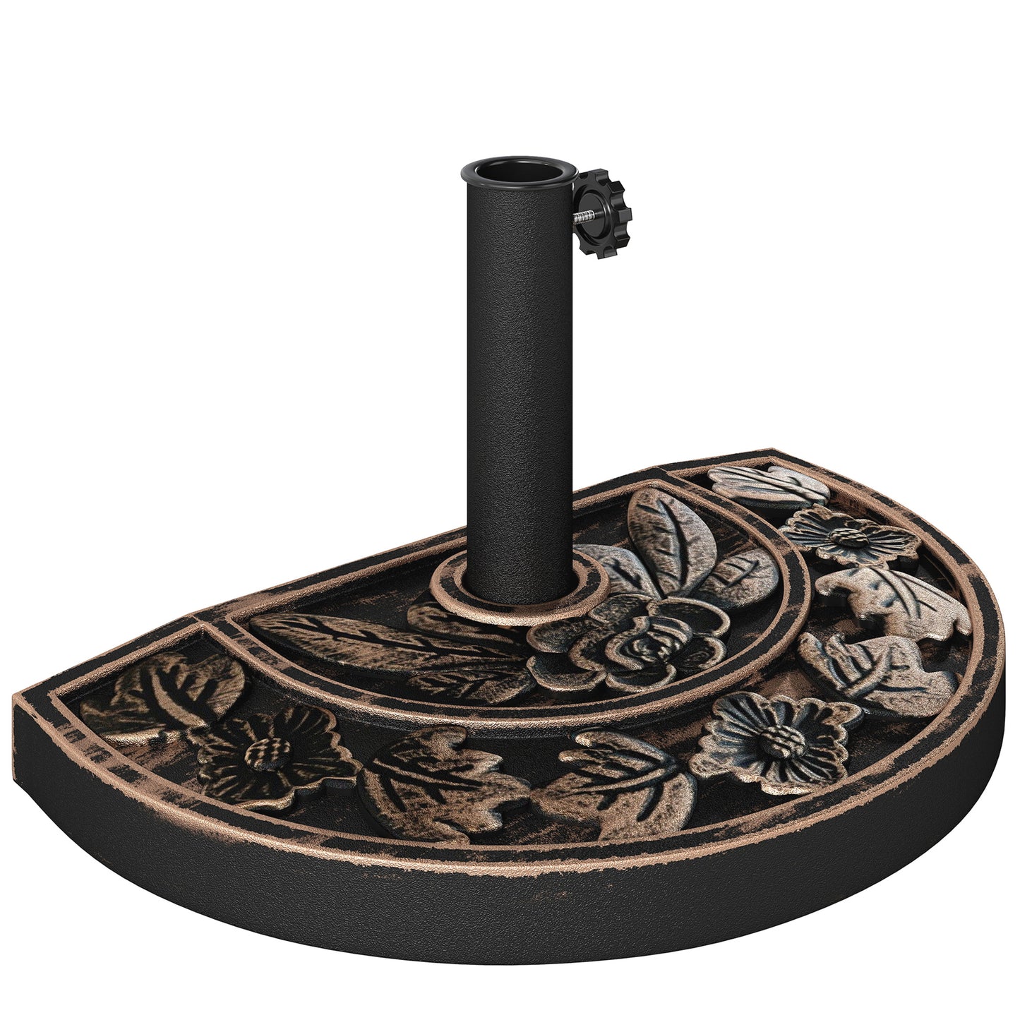 Base de parasol demi-lune 20 livres motif floral — bronze